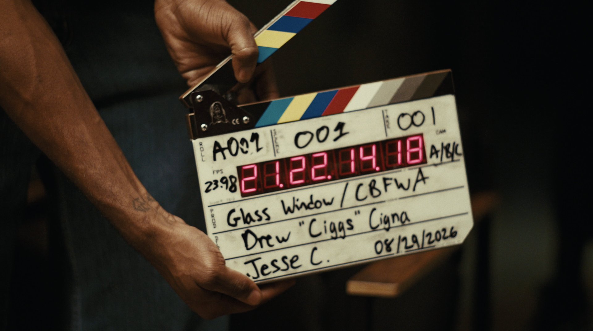 Clapperboard for The Last Ten slated for the interview